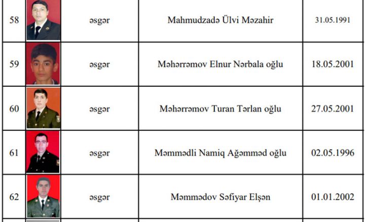 Daha 21 şəhidimiz var - SİYAHI