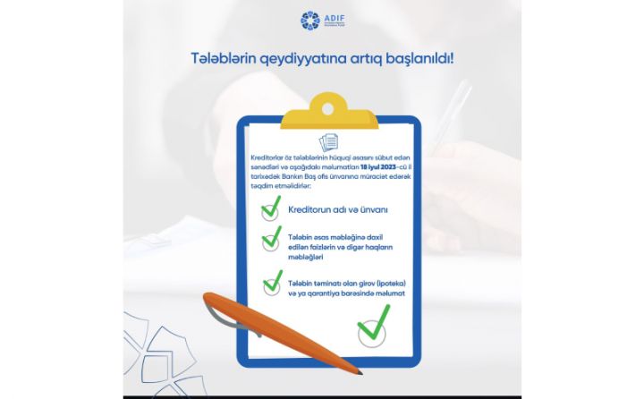 “Günay Bank”ın kreditorlarının tələblərinin qeydiyyatına başlandı