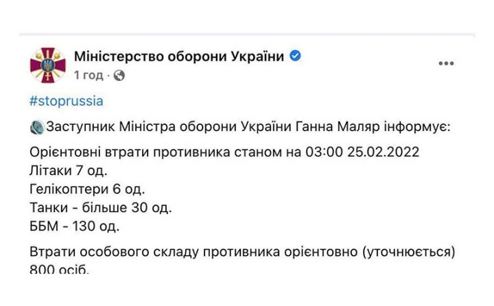 Ukrayna Müdafiə Nazirliyi Rusiyanın itkiləri barədə məlumat yayıb