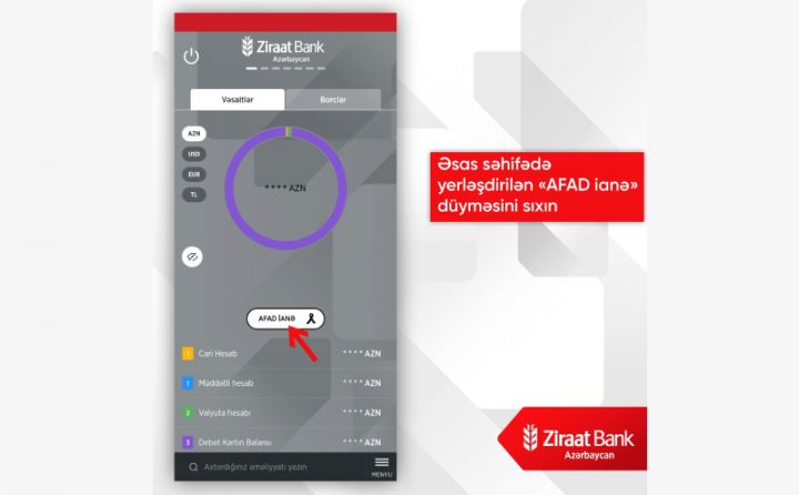 "Ziraat Bank Azərbaycan"ın mobil tətbiqilə zəlzələdə zərər çəkənlərə dəstək olmaq daha da asanlaşdı