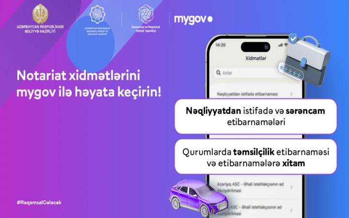 Avtomobillərlə bağlı etibarnamələr "mygov" üzərindən veriləcək
