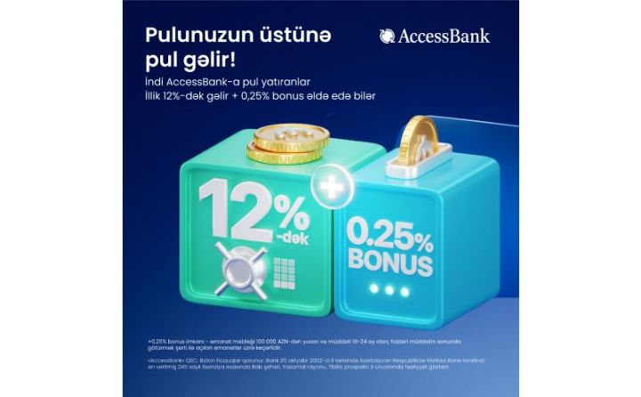 AccessBank-da artıq 12 aya pulunuzun üstünə 12+0,25 faiz gəlir